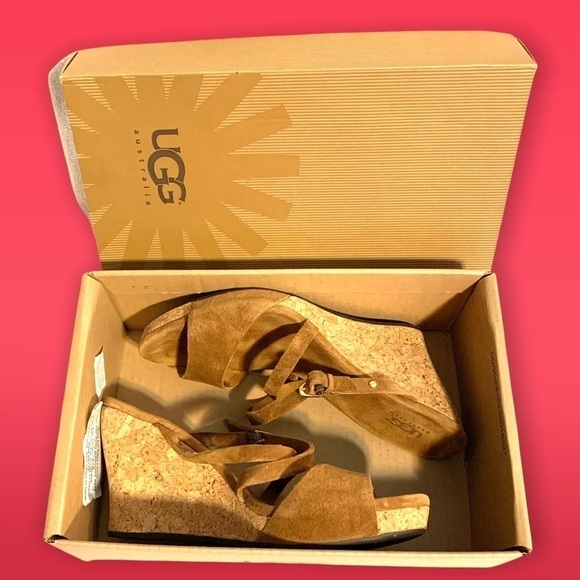 Ugg (EUC) Suede Leather Platform Wedge sandals, Sz. 10 - Picture 2 of 10
